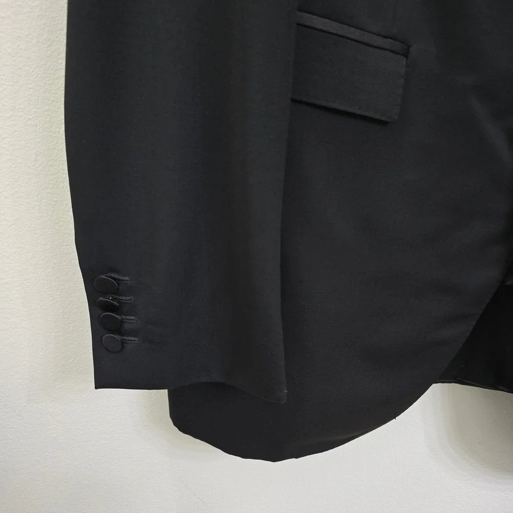 Burberry Prorsum Mens Black Virgin Wool Satin Peak Lapel Tuxedo Blazer Jacket 54